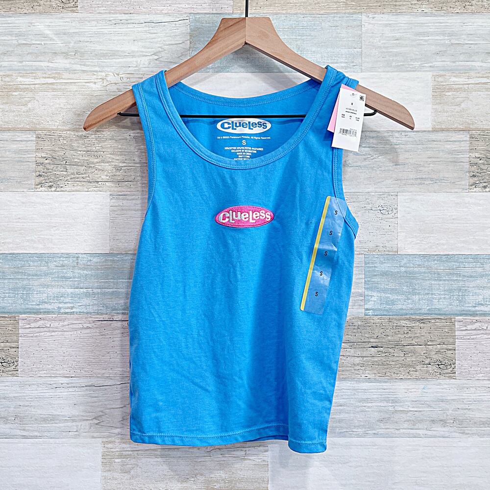 Clueless 90s Movie Graphic Tank Top Blue Scoop Neck Cotton Womens Small